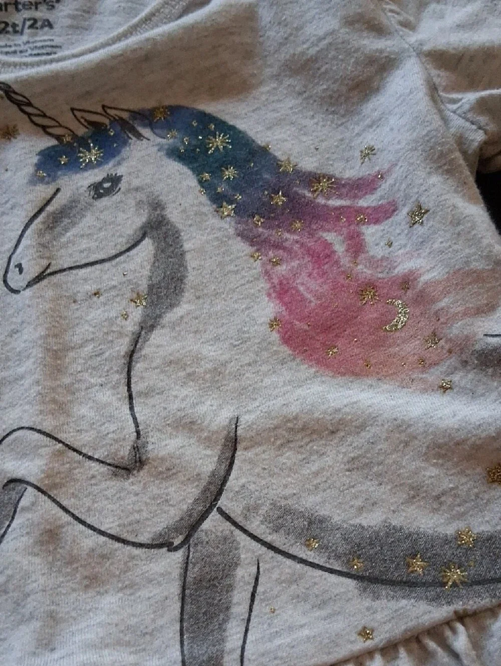 Carter's Cream Unicorn Peplum Top with Navy Leggings